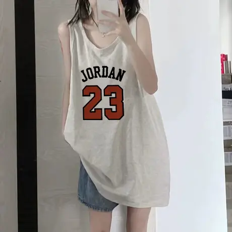 美式纯棉吊带运动坎肩背心无袖t恤女夏季外穿篮球服宽松挂脖上衣图片
