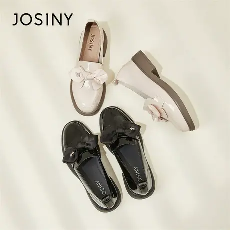 Josiny/卓诗尼单鞋女2024新款春季一脚蹬厚底圆头漆皮法式乐福鞋商品大图