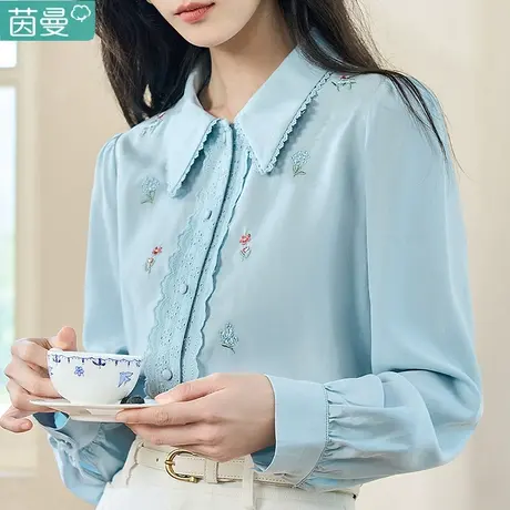 茵曼官方旗舰店天丝衬衫长袖衬衣秋季2023年新款女装法式气质上衣商品大图