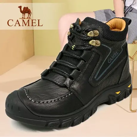 Camel/骆驼女鞋秋冬季真牛皮高帮徒步短筒户外系带休闲旅游鞋靴子图片