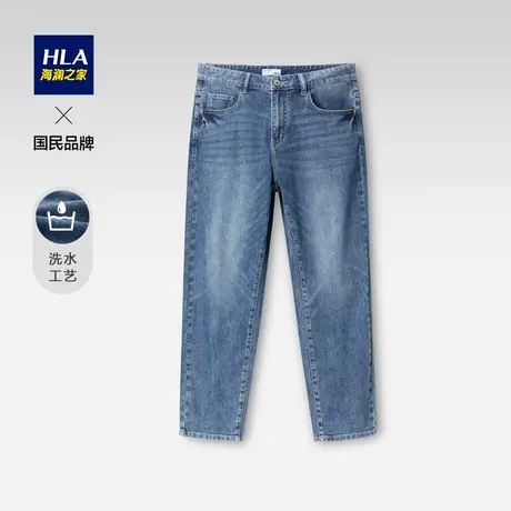 HLA/海澜之家基础五袋薄牛仔裤夏季新款宽松小直脚九分裤子男士图片