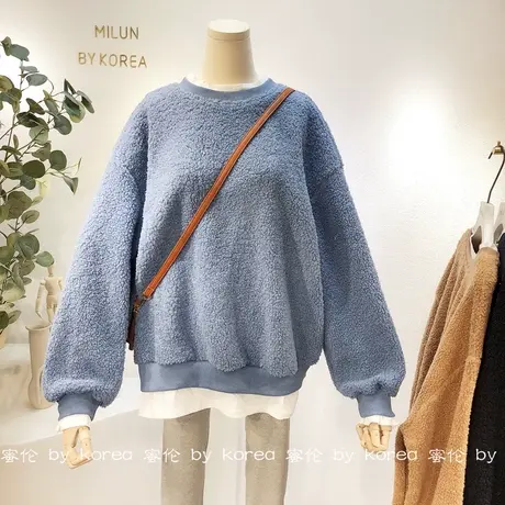 羊羔毛绒外套2020秋冬新版韩国东大门ins简约宽松假两件卫衣大码商品大图