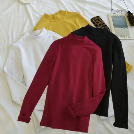 2023新款春秋冬季新款半高领打底衫白色内搭洋气长袖t恤女上衣服商品大图