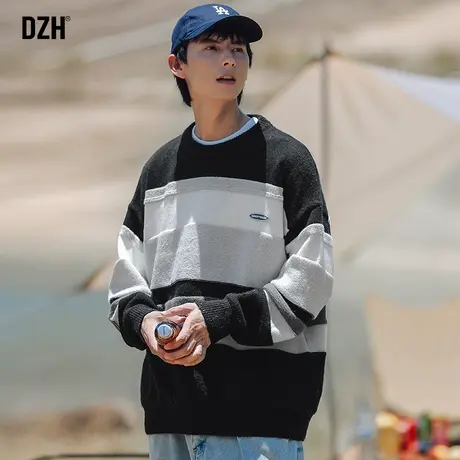 DZH男士长袖针织衫圆领毛衣男潮牌男装2023新款外套秋冬季毛线衣商品大图