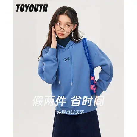 TOYOUTH初语卫衣女冬季新款宽松假两件显白刺绣保暖抓毛上衣商品大图