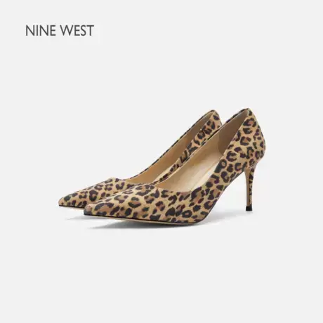 Nine West/玖熙尖头高跟鞋女2025新款豹纹棕色时尚真皮单鞋女鞋商品大图