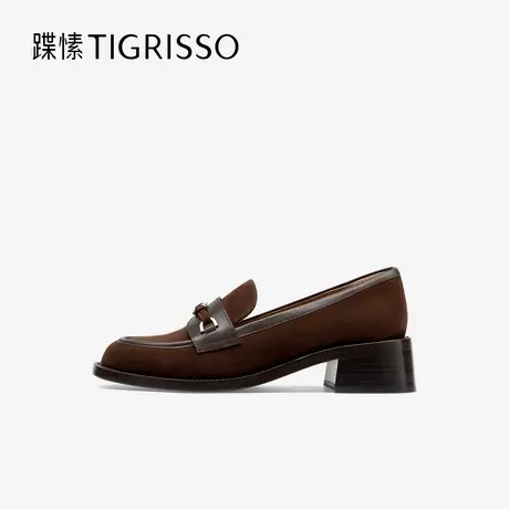 蹀愫美拉德棕色乐福鞋复古风增高深口单鞋TA54149-51图片