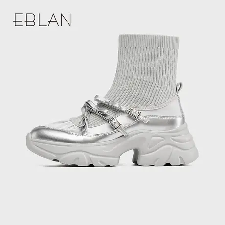 EBLAN/伊伴厚底芭蕾风袜靴2025年春季新款增高休闲短靴弹力女靴图片