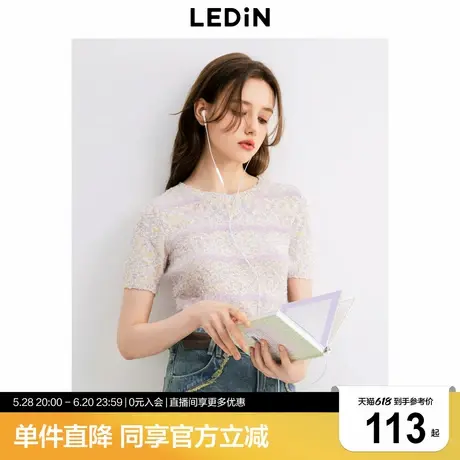 乐町甜美合体版型针织衫年秋季新款仿貂毛圆领短袖线套衫商品大图