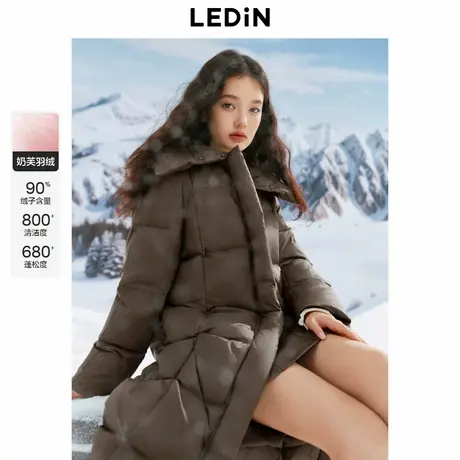 乐町长款翻领羽绒服女冬季新款格子绗线保暖柔软时尚外套商品大图