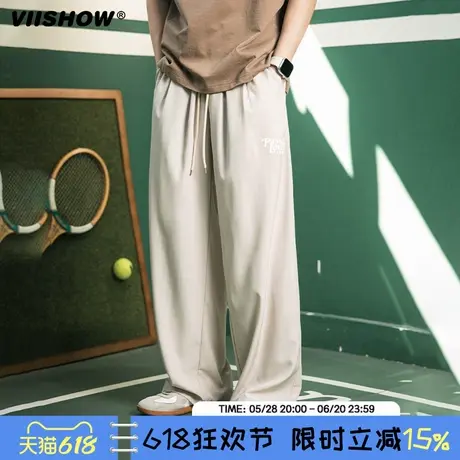VIISHOW美式冰丝休闲裤男款夏季运动潮牌宽松直筒百搭阔腿长裤子商品大图