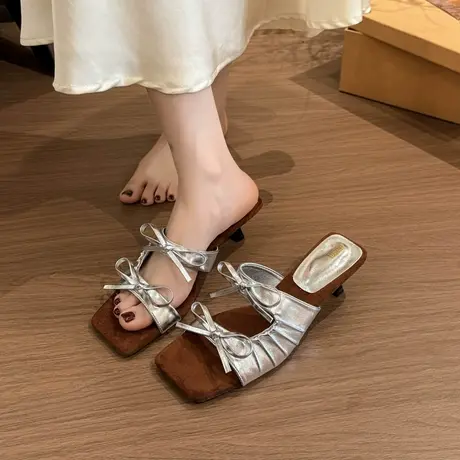 法式细跟凉拖鞋女2025年夏季新款气质外穿时尚拖鞋洋气配裙子凉拖商品大图