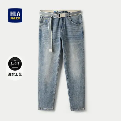HLA/海澜之家腰带设计牛仔裤25春夏新款水洗绣花五袋款九分裤子男商品大图