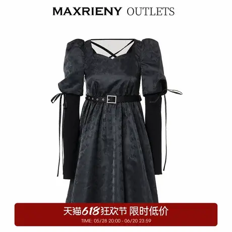 【奥莱】MAXRIENY宫廷复古风绑带设计娃娃裙早提花廓形连衣裙图片
