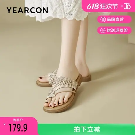 意尔康波西米亚民族风夹趾拖鞋女2025年夏季时尚休闲凉鞋沙滩外穿商品大图