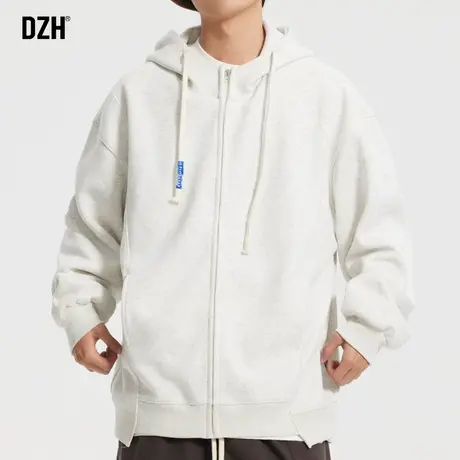 男士花灰色开衫外套男纯色春秋款连帽夹克男装2023年新款纯色上衣商品大图