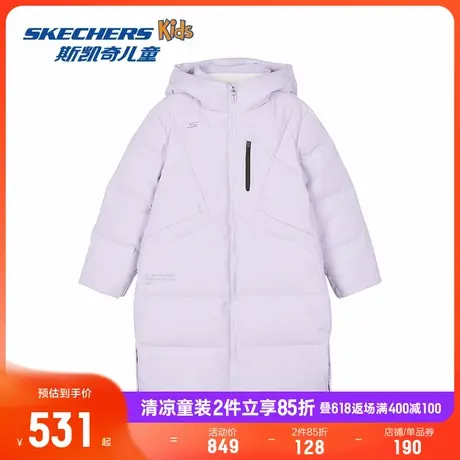 Skechers斯凯奇女童梭织羽绒服中长款连帽冬季防水保暖新款外套商品大图
