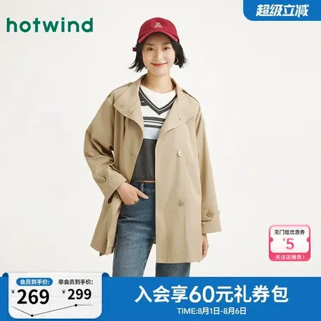 热风2025年秋季新款女士立领中长款单排扣设计感保暖风衣挺阔有型图片