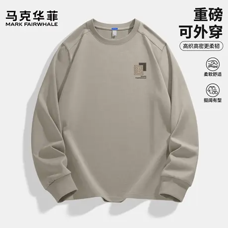 马克华菲重磅上衣男秋季2025新款圆领宽松休闲青少年男生长袖t恤X商品大图