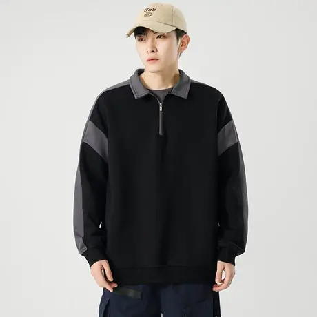 半拉链长袖t恤男春秋季新款宽松翻领上衣男士潮牌休闲polo领卫衣商品大图