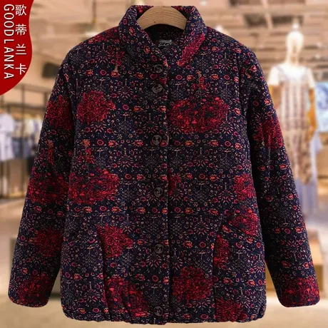 中老年妈妈冬季加厚棉服立领碎花小棉袄宽松洋气加绒保暖棉衣外套商品大图