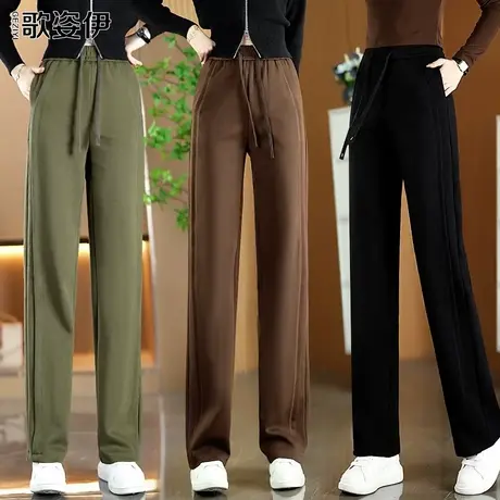咖色阔腿裤女新秋款2023美式加绒加厚香蕉裤宽松直筒高街运动卫裤图片