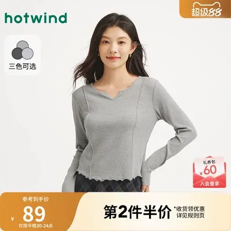 热风2025年秋季新款女士基础修身长袖T恤商品大图