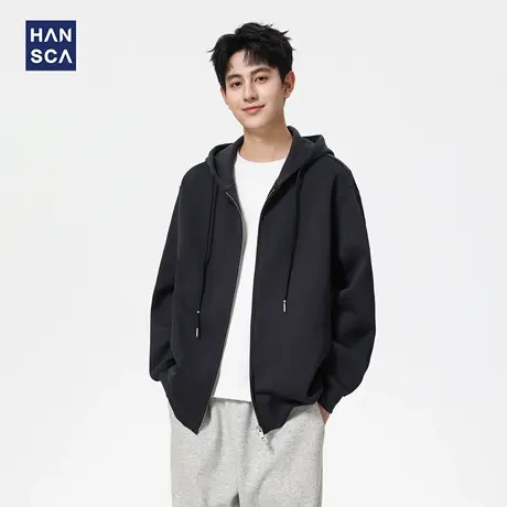 hansca重磅380g恒温暖皮连帽卫衣男秋季美式宽松保暖开衫休闲外套商品大图