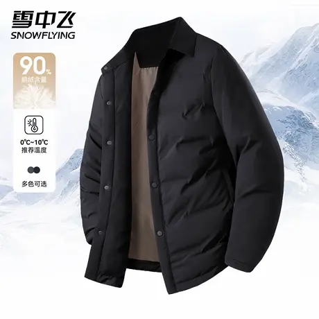 雪中飞男羽绒服短款2025新款冬季休闲鹅绒保暖翻领中老年外套内胆商品大图
