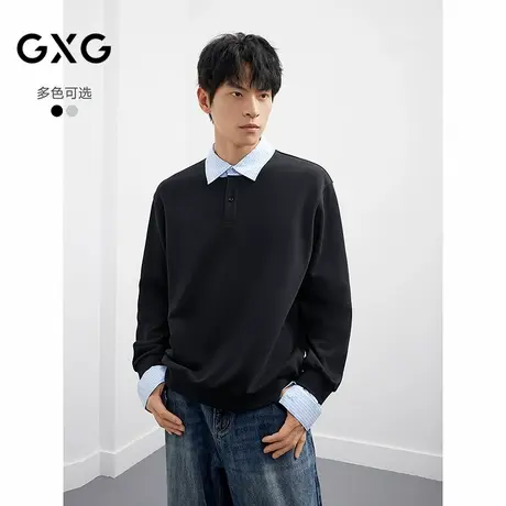 25秋季新品GXG男装假两件拼接设计简约时尚百搭长袖翻领卫衣商品大图