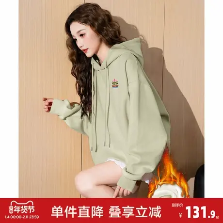 唐狮2026春季新款卫衣女印花加绒连帽休闲宽松上衣早春穿搭好看图片