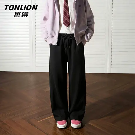 唐狮官方黑色运动裤女款2026新款春秋款宽松直筒显瘦休闲阔腿裤VB商品大图