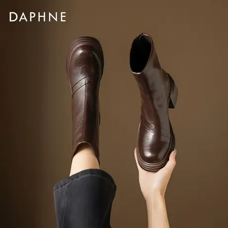 达芙妮英伦短靴女款2025新款秋冬厚底百搭马丁靴女瘦瘦靴棕色靴子商品大图