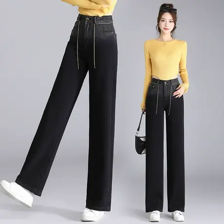 黑色牛仔裤女2023秋季新款时尚复古渐变色直筒裤高端设计感阔腿裤商品大图