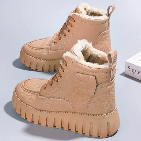 女鞋加绒加厚棉鞋2023冬季新款运动鞋初中学生厚底保暖高帮雪地鞋图片