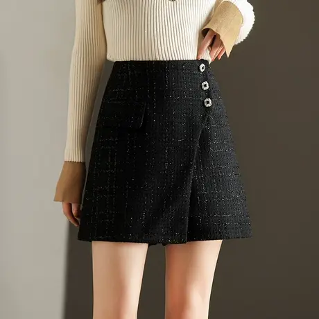 气质小香风a字裙裤阔腿裤女秋冬2023新款高腰显瘦洋气短裤靴裤子商品大图