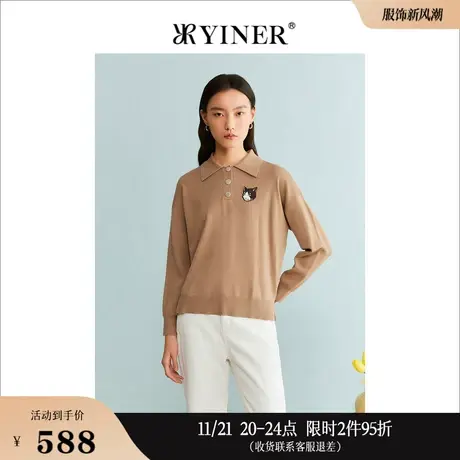 【赫本猫联名】YINER音儿专选女装冬季含羊毛针织衫商品大图