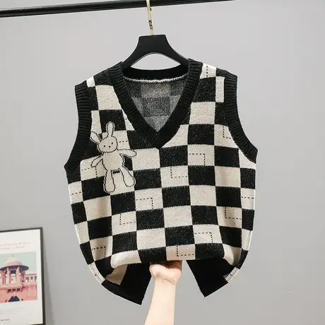 2023春装新款韩版宽松V领套头毛衣女无袖针织衫马甲外套百搭内搭图片