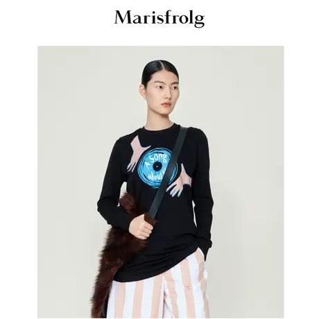 【言选好物】玛丝菲尔T恤夏装新款针织印花修身打底衫女装商品大图