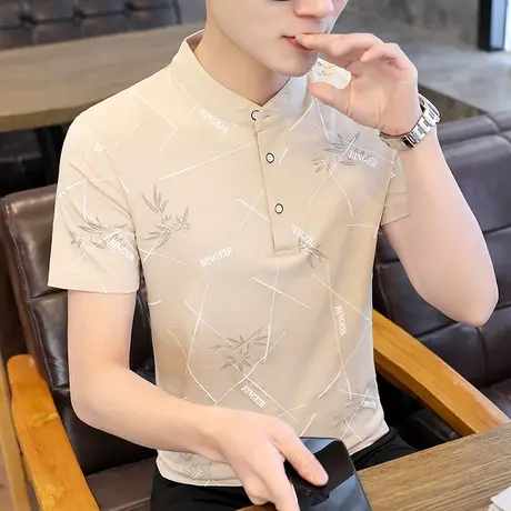 新款夏季立领POLO衫男士潮流韩版修身纯棉青年男短袖T恤卫衣服ins商品大图