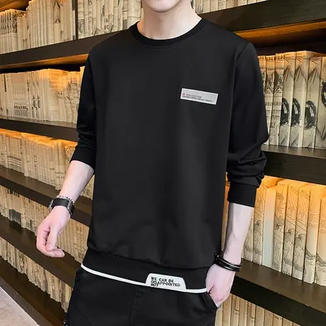 春秋冬新款男士卫衣假两件套头时尚圆领长袖t恤打底衫潮流上衣服图片