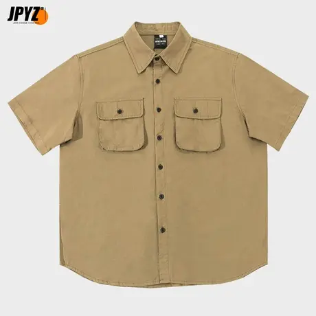 日系工装衬衫短袖夏季外套廓形设计感夏季polo衫oversize休闲衬衣图片