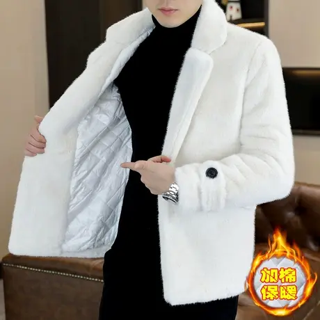 保暖皮草外套男士ins秋冬季加棉加厚仿水貂绒夹克潮流帅气短风衣商品大图
