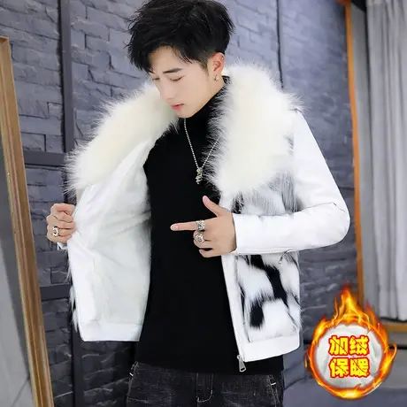 男士仿皮草冬装保暖夹克ins潮牌貂毛领皮衣加绒加厚皮毛一体外套图片