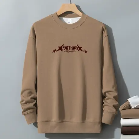 350g重磅卫衣男2024新款摇粒绒加厚保暖长袖t恤无帽圆领宽松潮流商品大图