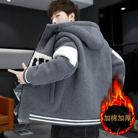 2023年新款羊羔绒外套男士秋冬季加绒加厚男装颗粒绒棉衣潮牌棉服商品大图