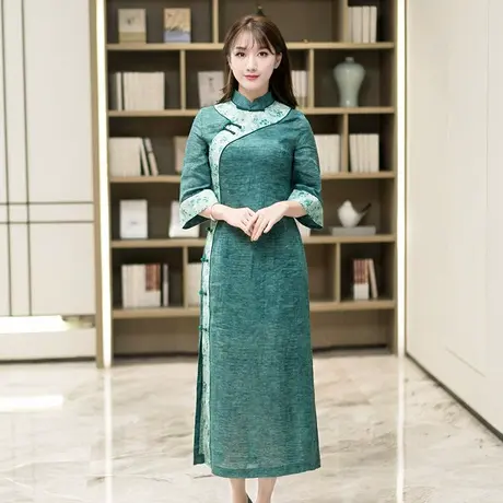 筠雅旗袍改良版连衣裙小香风高贵苎麻成熟风个性出游休闲时尚长裙图片