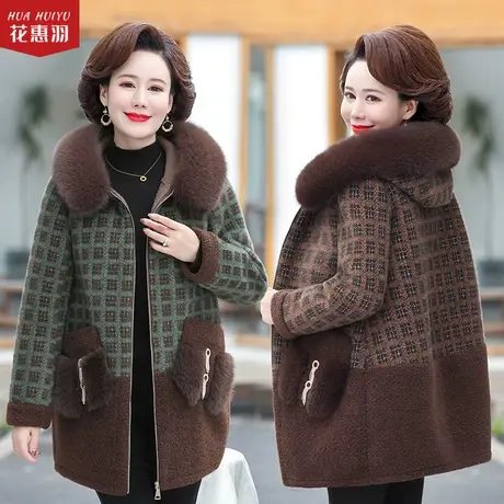 妈妈冬装外套洋气中年女装秋冬羊羔毛加绒加厚棉衣大码羊毛羔棉袄图片