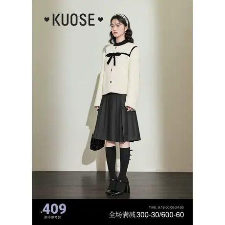 阔色白色小香风仿皮草短外套女2023新款秋冬季蝴蝶结羊羔毛绒大衣商品大图