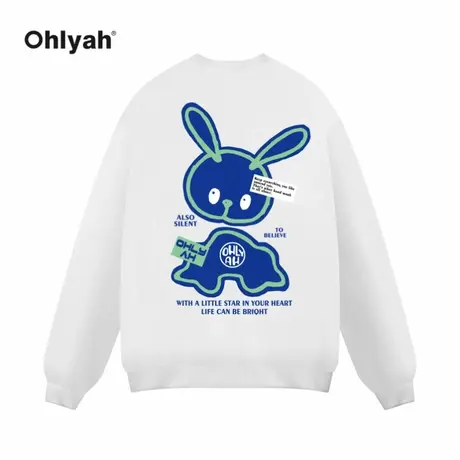 Ohlyah兔子印花卫衣女无帽基础纯色上衣2023秋季新款宽松套头衫图片